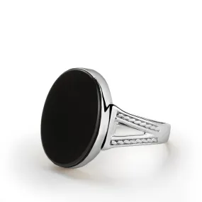 Natural Stone Men's Ring 925 Sterling Silver Simple Band