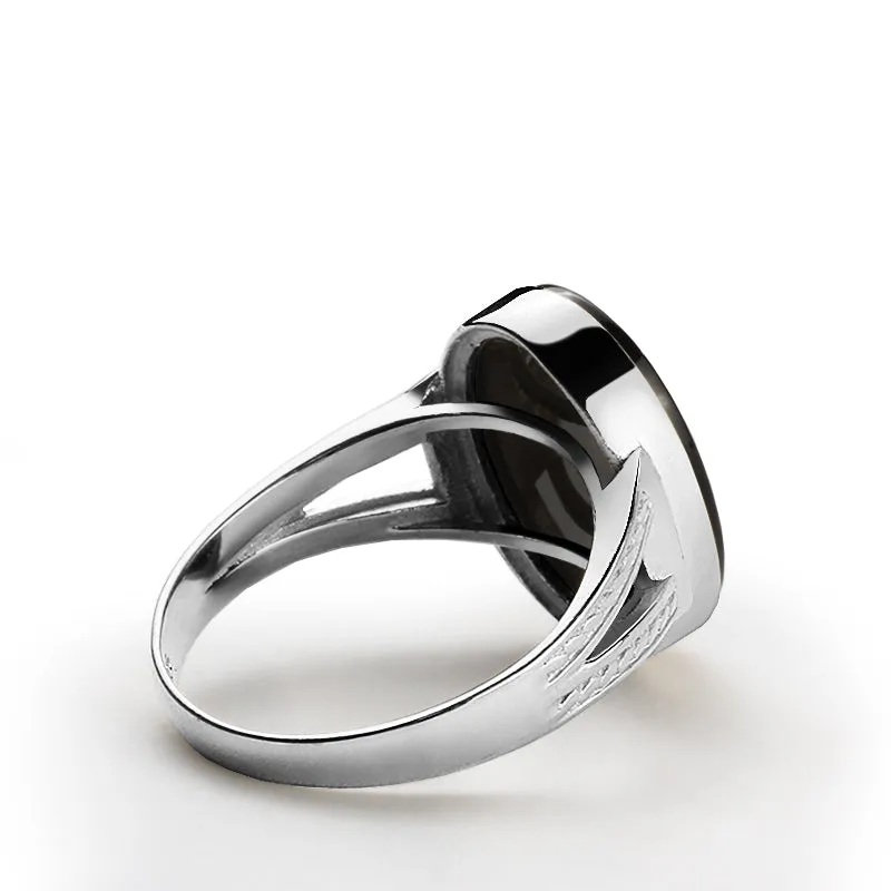Natural Stone Men's Ring 925 Sterling Silver Simple Band