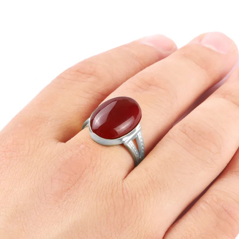 Natural Stone Men's Ring 925 Sterling Silver Simple Band