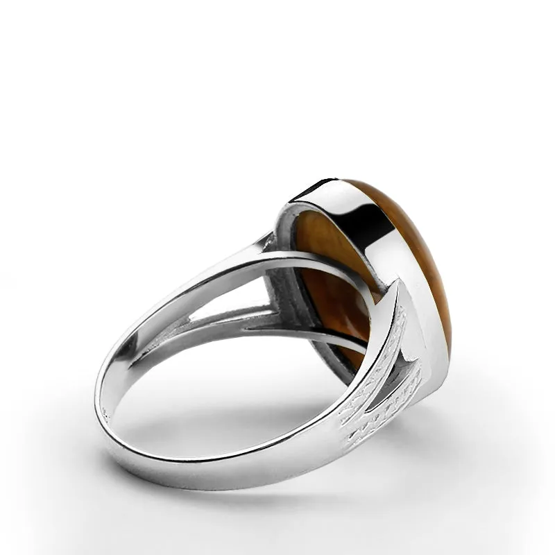 Natural Stone Men's Ring 925 Sterling Silver Simple Band