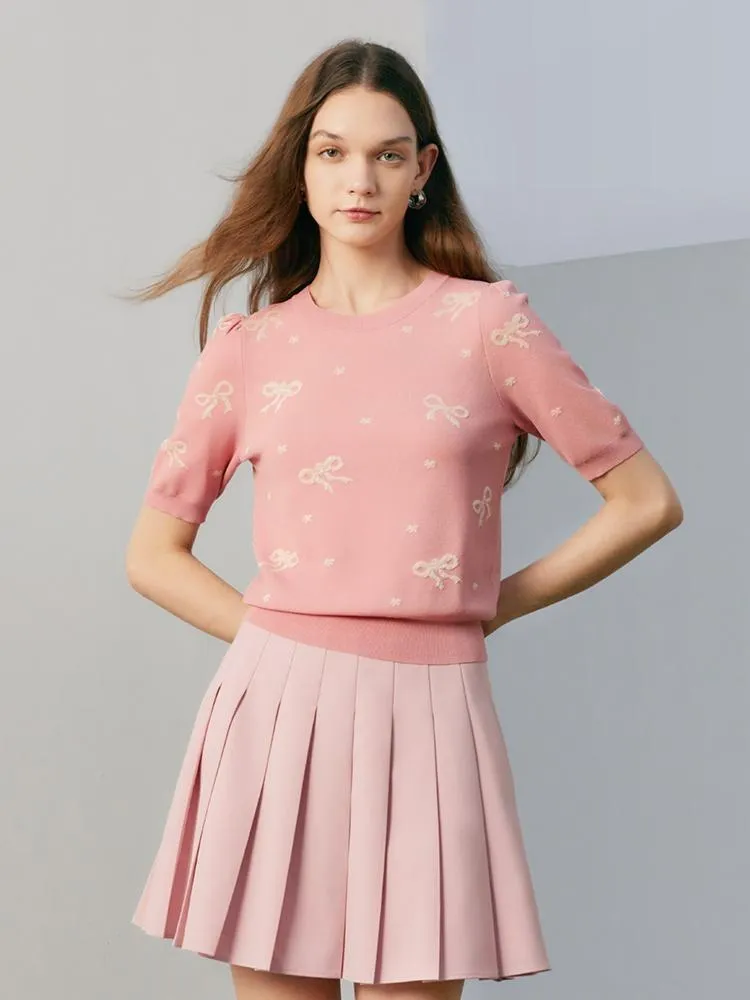 Pink Jacquard Women Knit Top