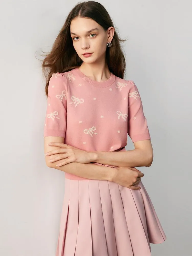 Pink Jacquard Women Knit Top