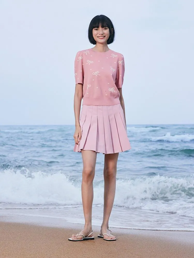 Pink Jacquard Women Knit Top