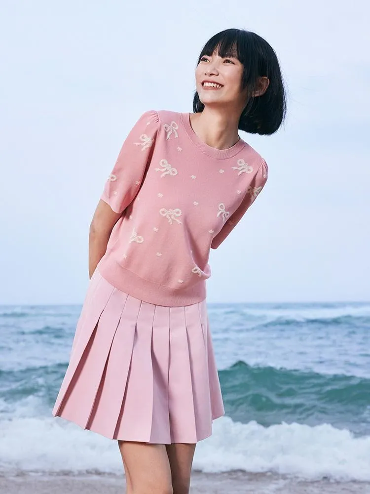 Pink Jacquard Women Knit Top