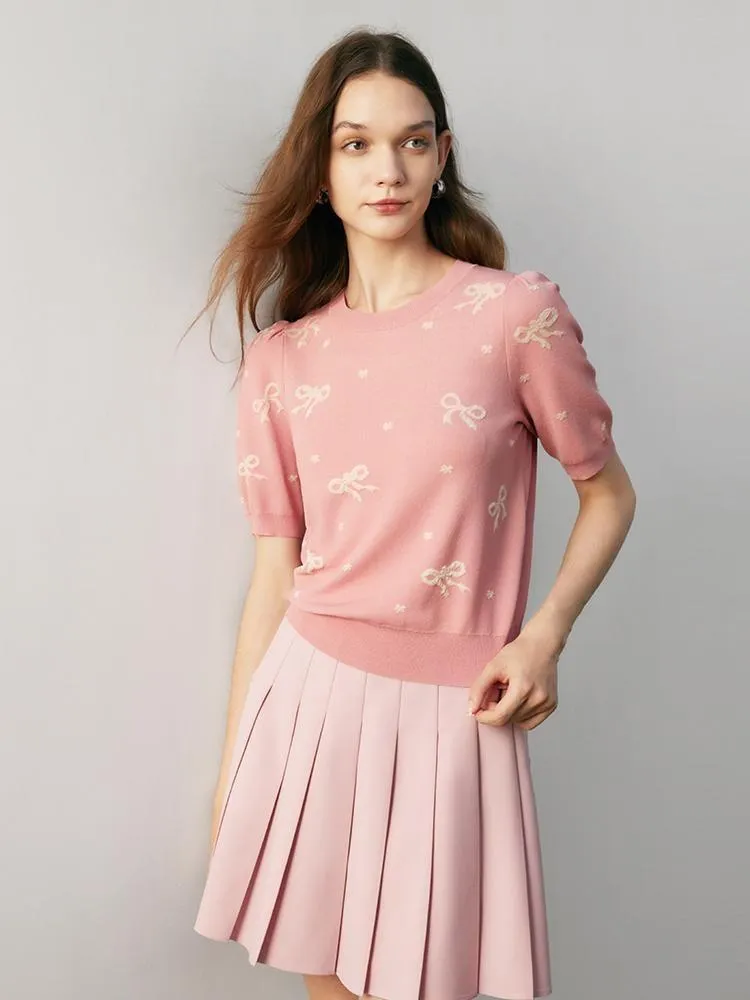 Pink Jacquard Women Knit Top