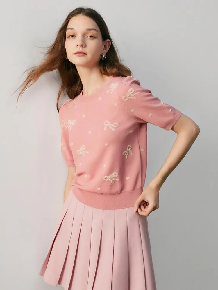 Pink Jacquard Women Knit Top