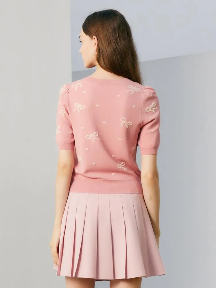 Pink Jacquard Women Knit Top