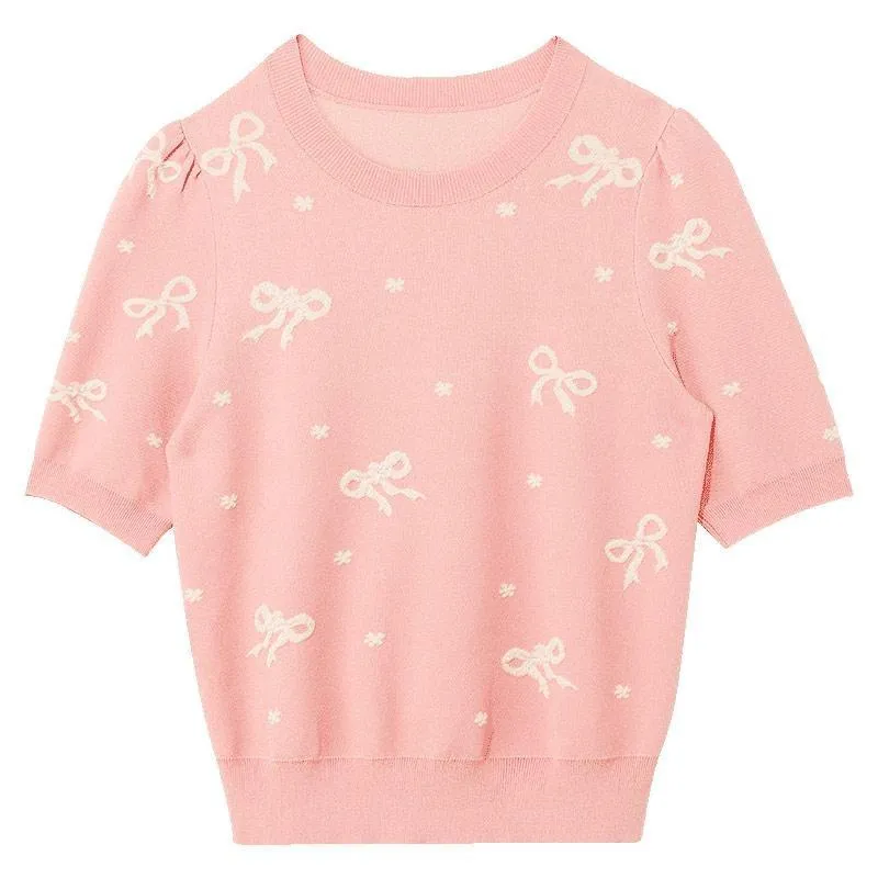 Pink Jacquard Women Knit Top