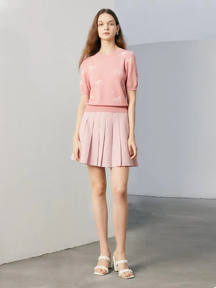 Pink Jacquard Women Knit Top