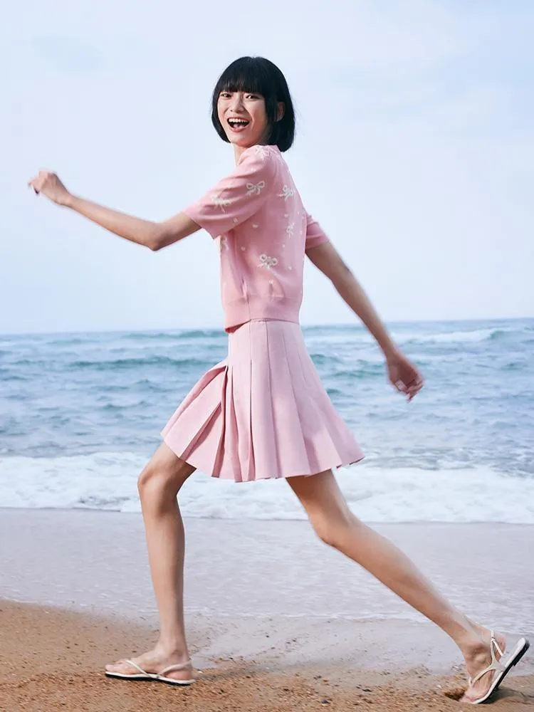 Pink Jacquard Women Knit Top