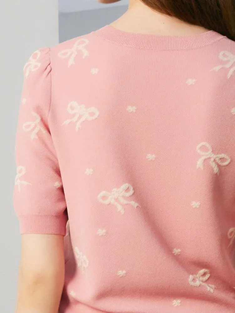 Pink Jacquard Women Knit Top