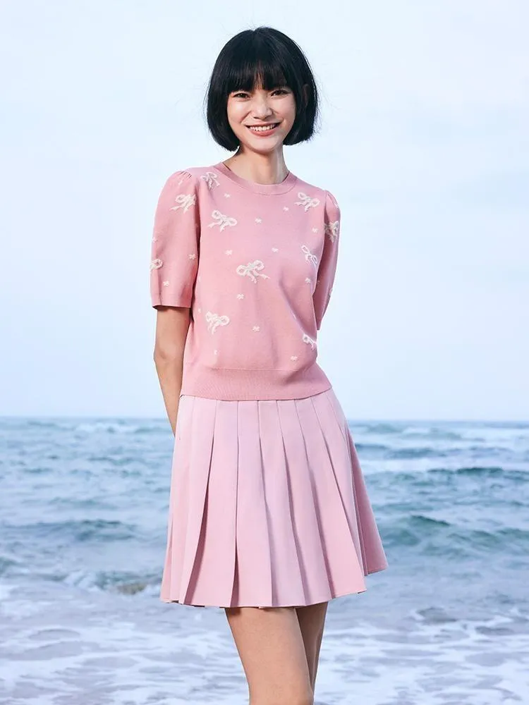 Pink Jacquard Women Knit Top