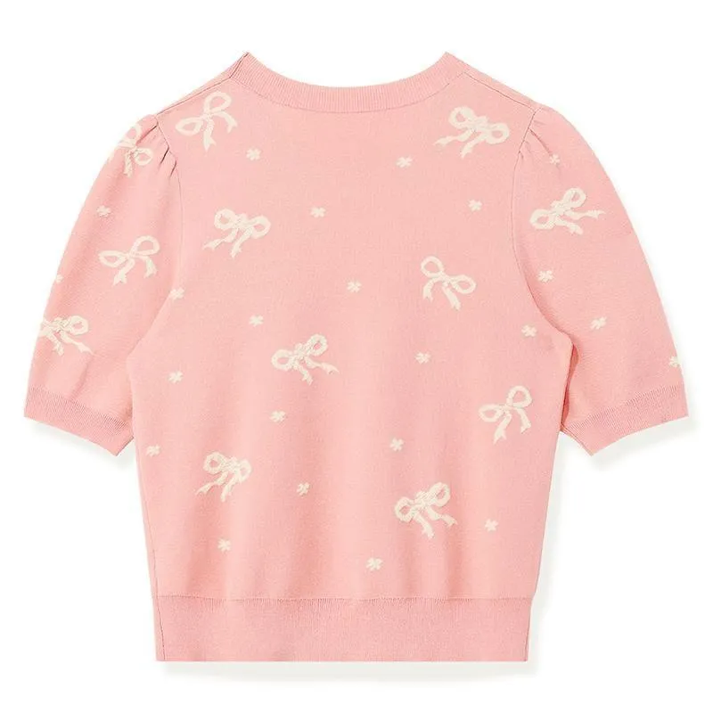 Pink Jacquard Women Knit Top