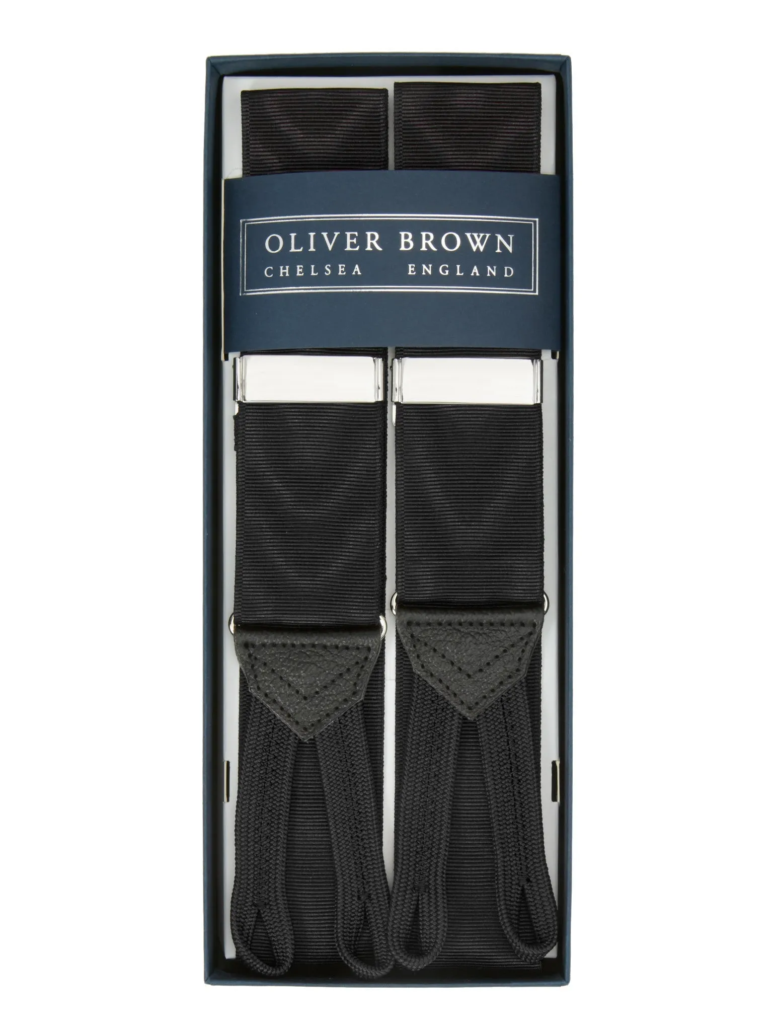 Plain Moire Suspenders - Black