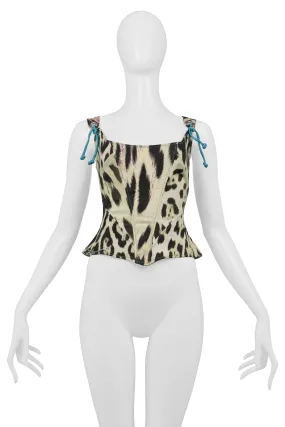 ROBERTO CAVALLI RAINBOW LEOPARD PRINT CORSET TOP