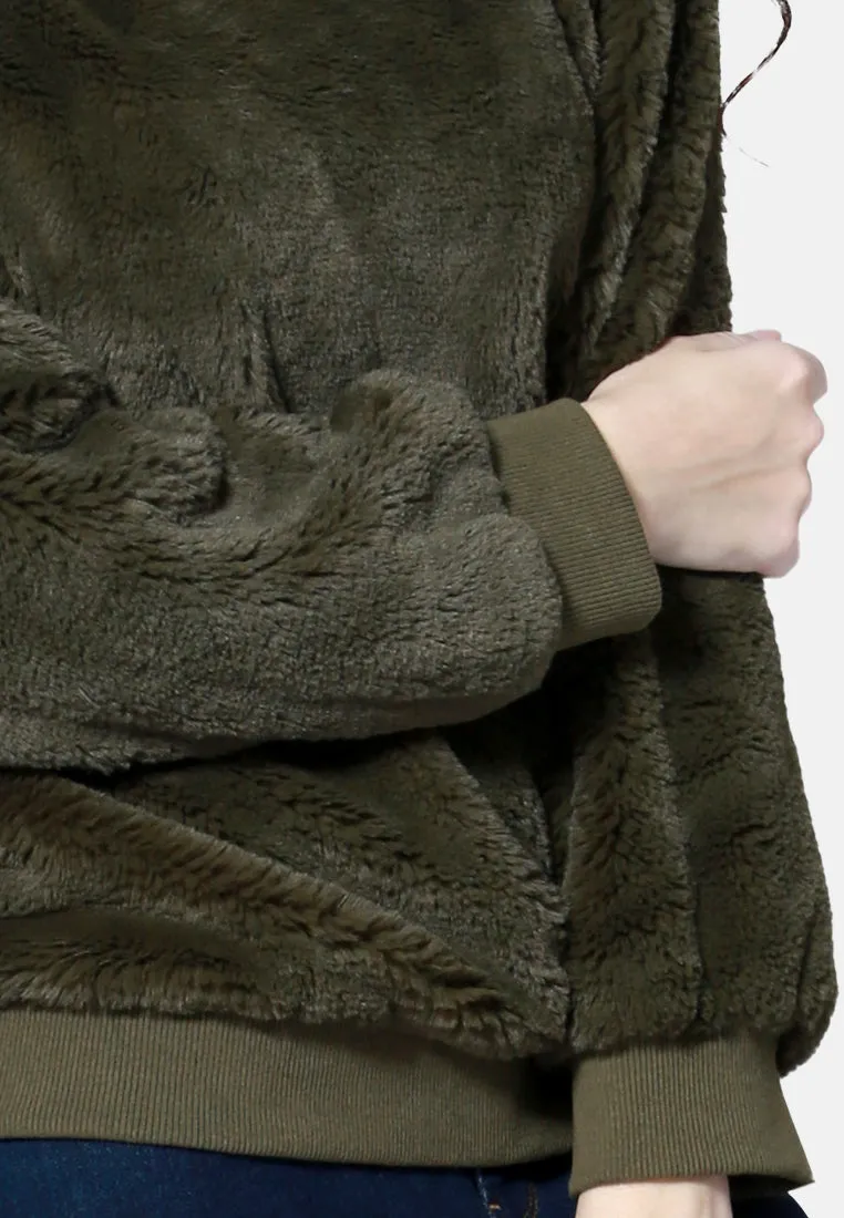 Round Neck Full Sleeve Fur Sweatshirt