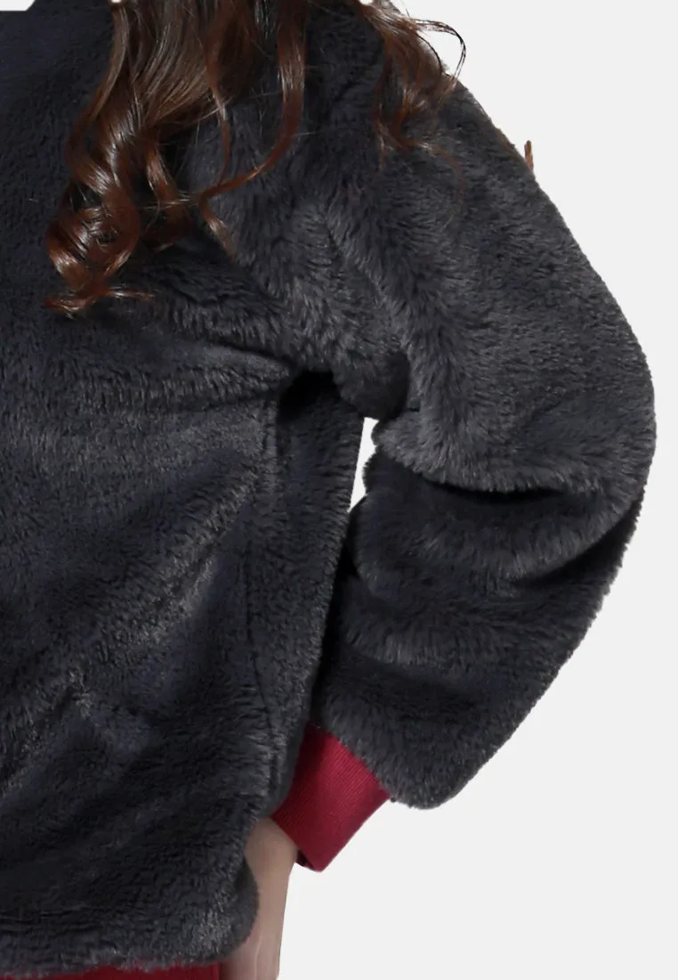 Round Neck Full Sleeve Fur Sweatshirt