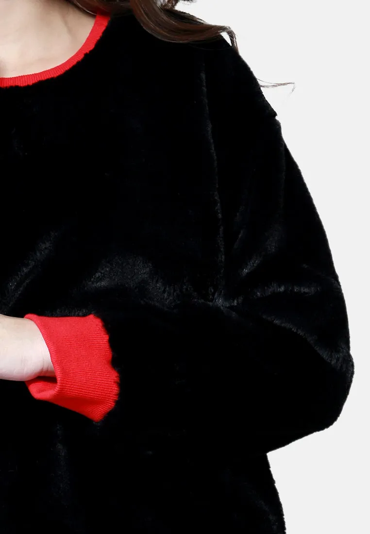 Round Neck Full Sleeve Fur Sweatshirt
