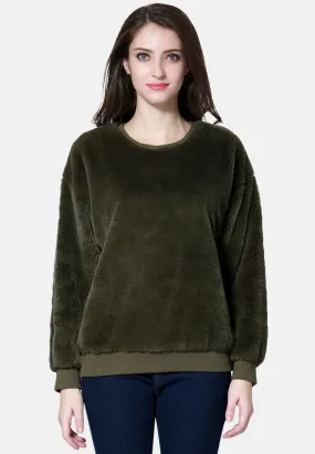Round Neck Full Sleeve Fur Sweatshirt