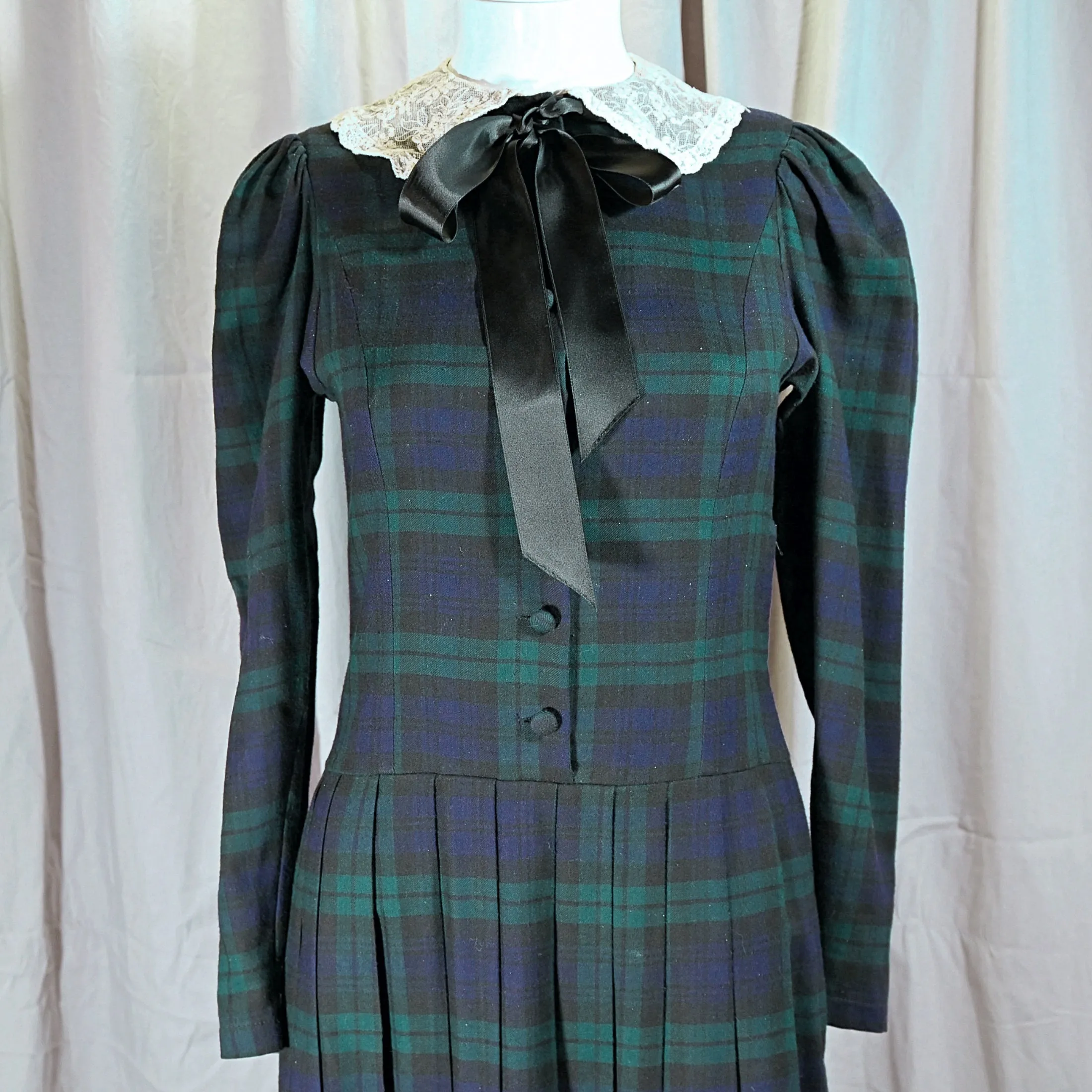 SOLD Vintage Laura Ashley Tartan Plaid Dress, Dark Academia Midi Dress XS