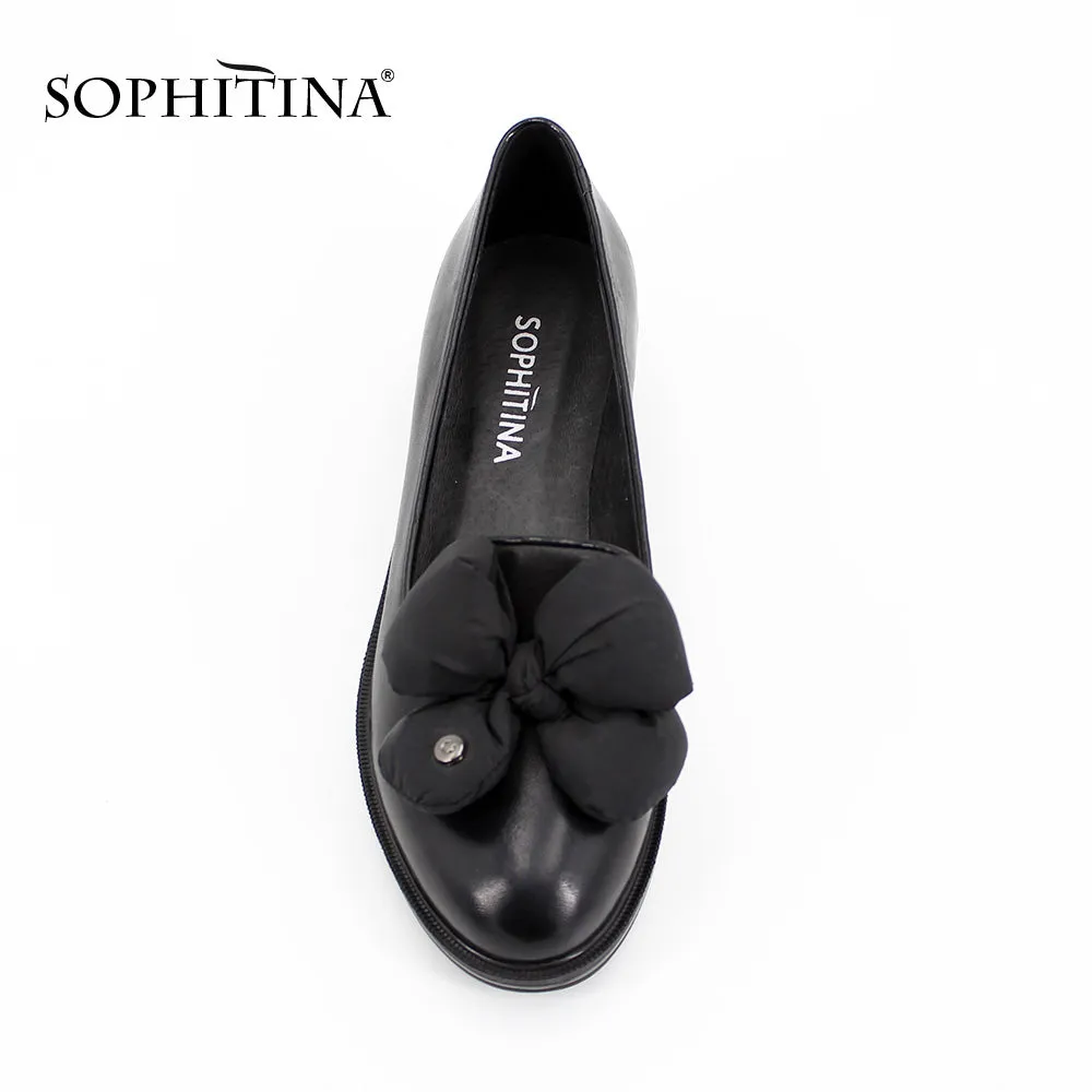 SOPHITINA Brand Genuine Leather Flower Decoration Round Toe