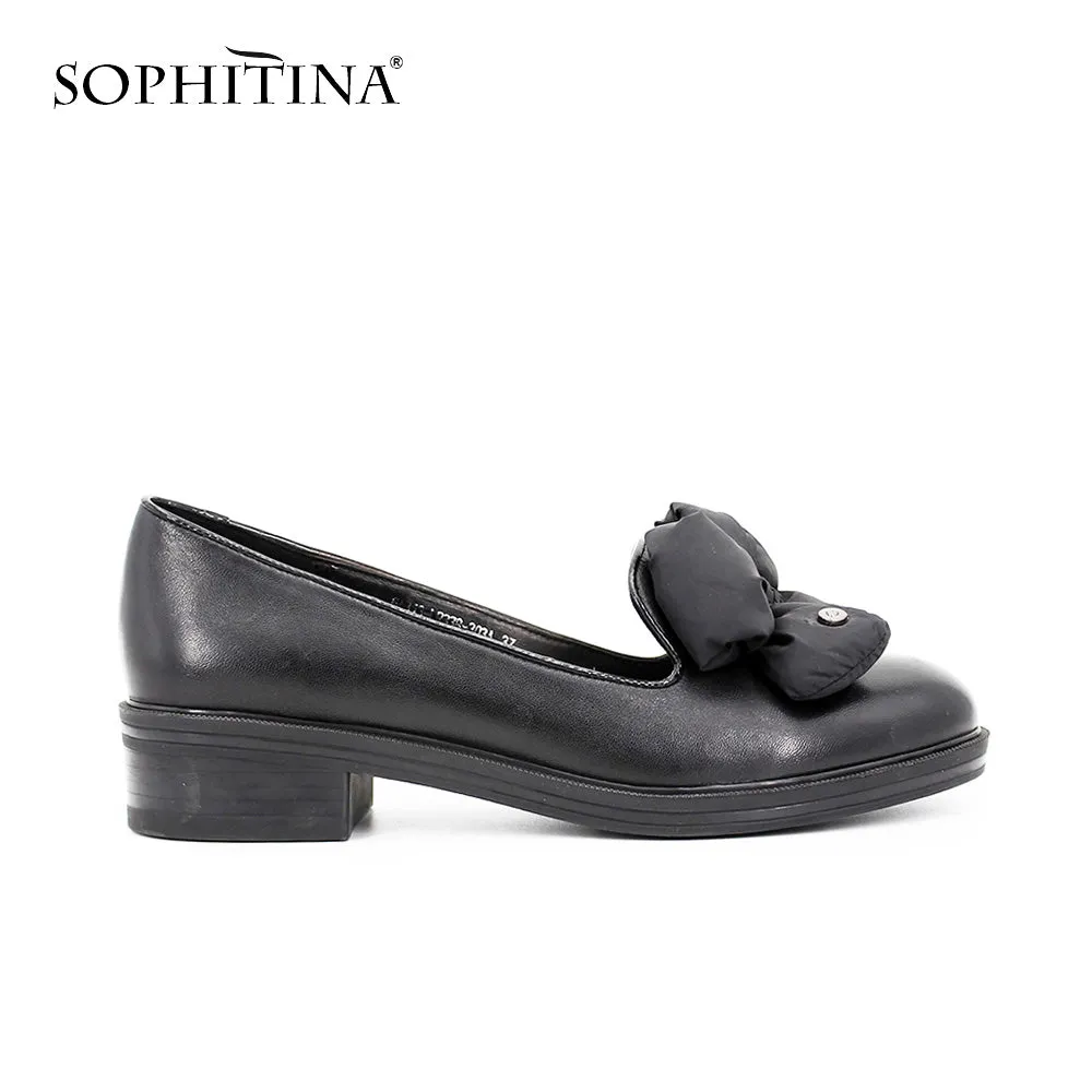 SOPHITINA Brand Genuine Leather Flower Decoration Round Toe