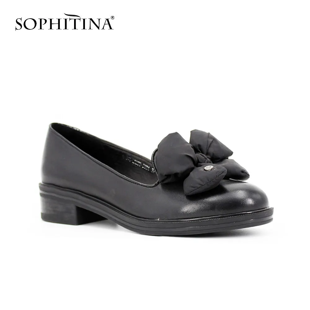 SOPHITINA Brand Genuine Leather Flower Decoration Round Toe