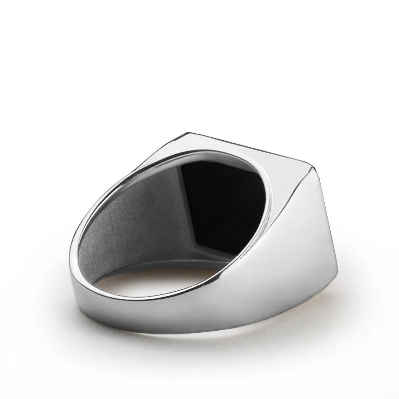 Statement Men's Ring Sterling Silver with Big Natural Stone