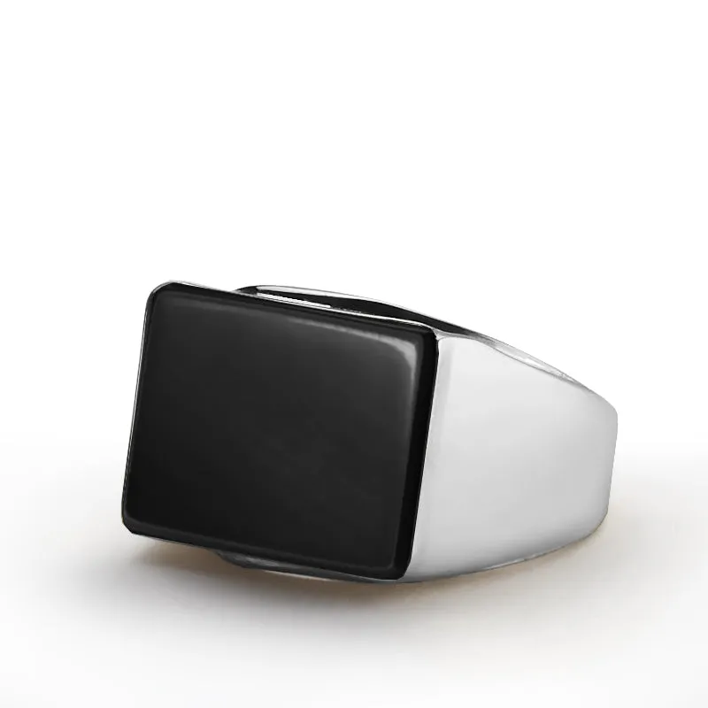 Statement Men's Ring Sterling Silver with Big Natural Stone