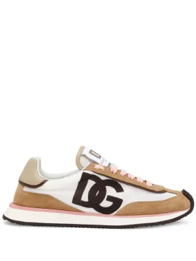 WHITE/BEIGE LACE-UP FLAT SHOES