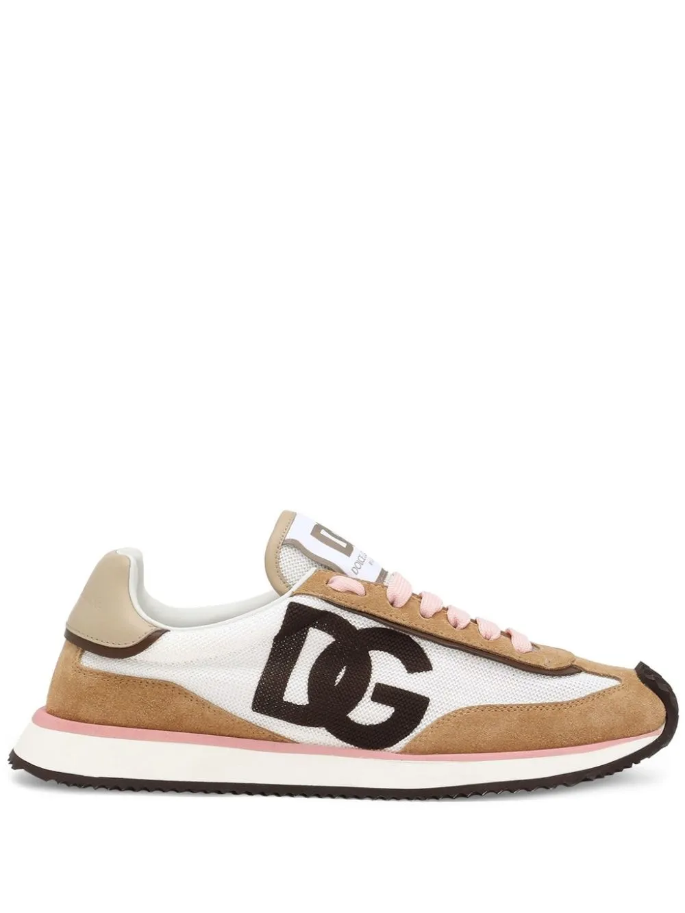 WHITE/BEIGE LACE-UP FLAT SHOES