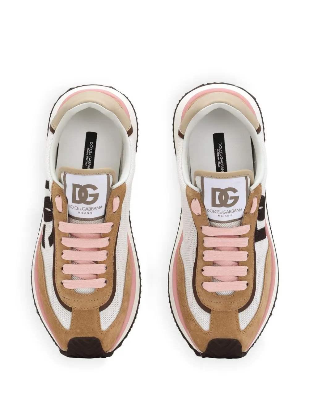 WHITE/BEIGE LACE-UP FLAT SHOES