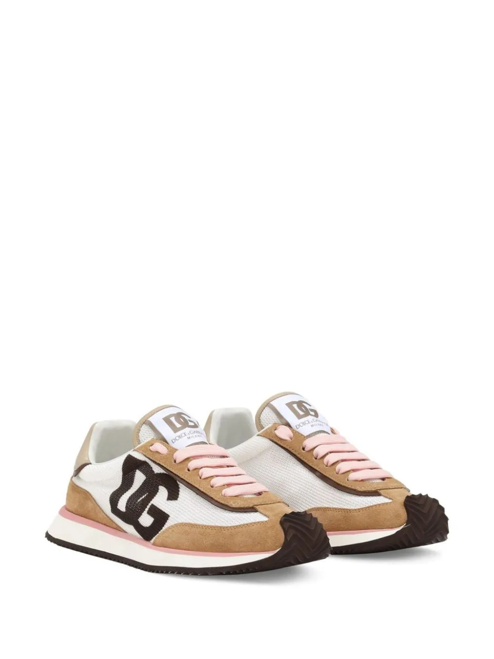 WHITE/BEIGE LACE-UP FLAT SHOES
