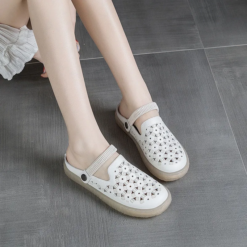 Women Summer Casual Hollow Leather Mules